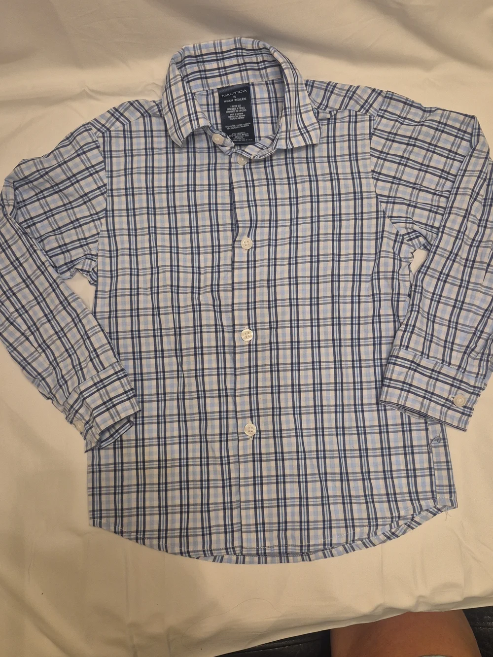 Nautica Blue and White Plaid Button-Down Shirt